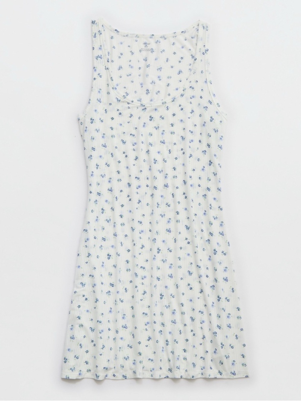 Set of two Ribbed Tank Sleep Dresses - Blue Floral Print and Grey